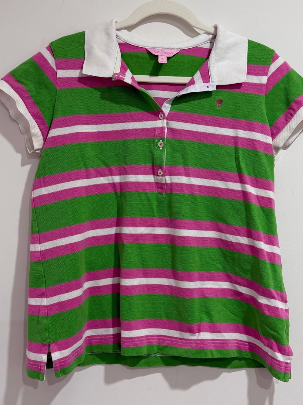 Lily Pulitzer Green & Pink Striped Polo Top